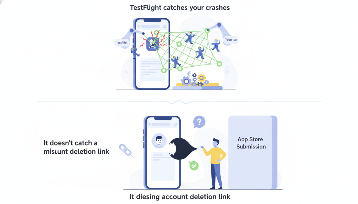 Key takeaway: TestFlight catches your crashes. It doesn't catch a missing account deletion link.